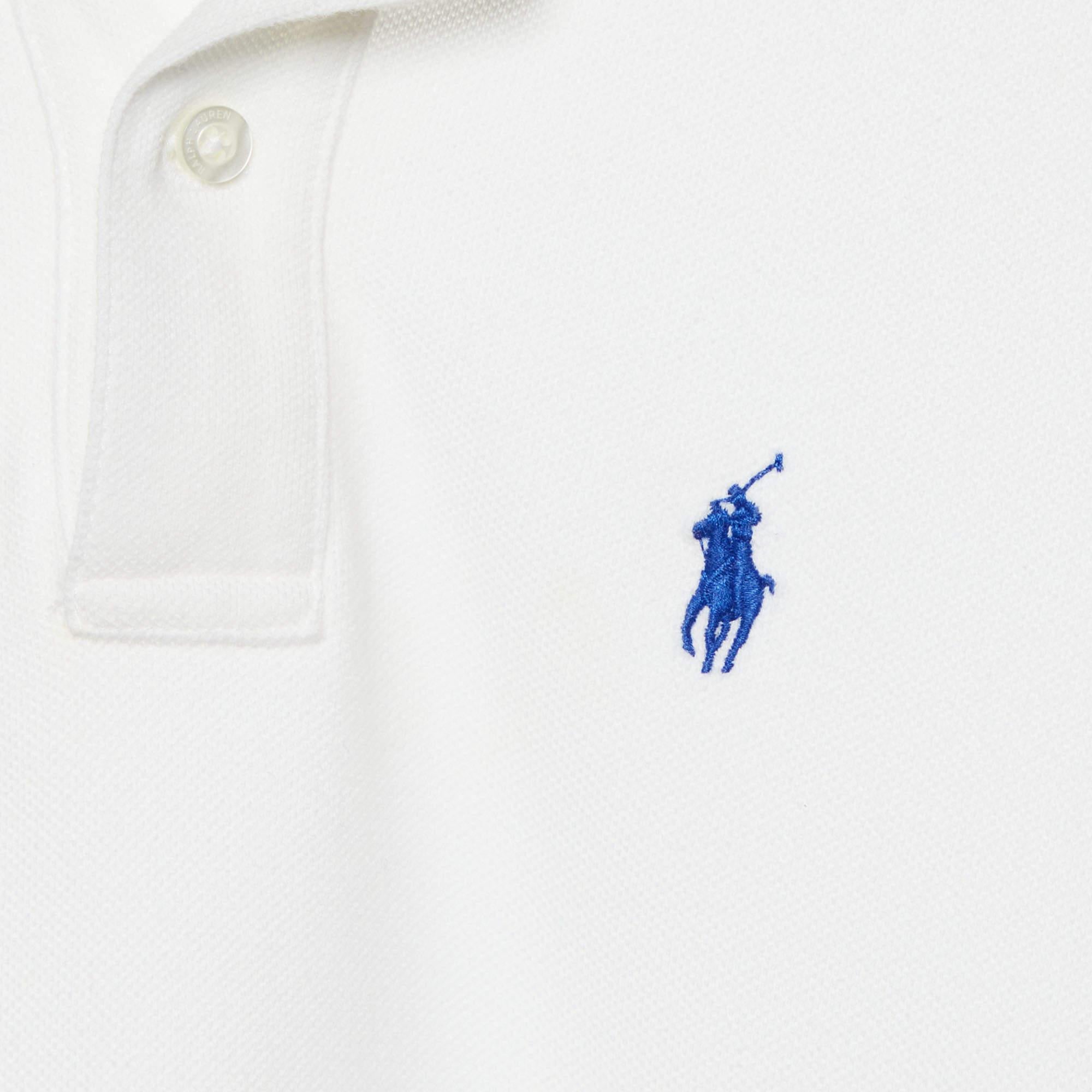 Gray Ralph Lauren White Cotton Pique The Skinny Polo T-Shirt S For Sale