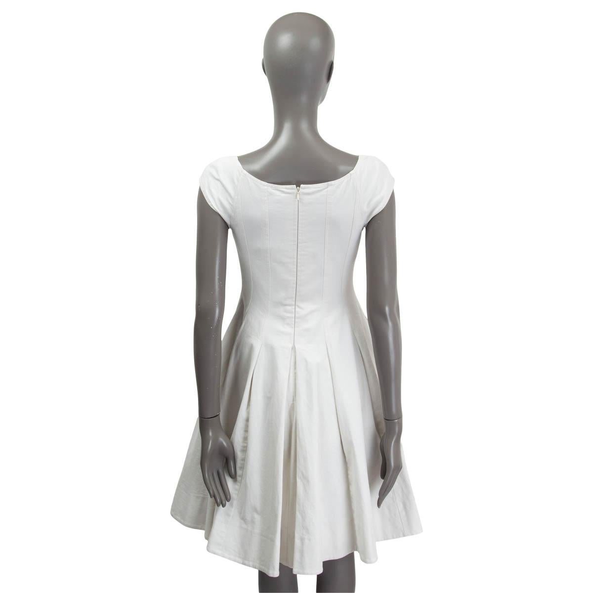 RALPH LAUREN white cotton PLEATED Sleeveless FLARED Dress 4 XS - S In Excellent Condition In Zürich, CH