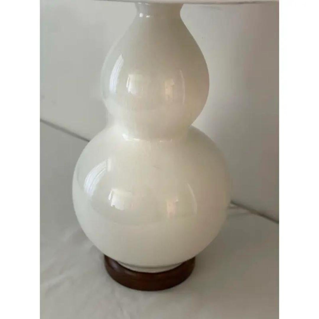 Contemporary Ralph Lauren White Glazed Ceramic Crackle Double Gourd Ginger Jar Lamps - a Pair