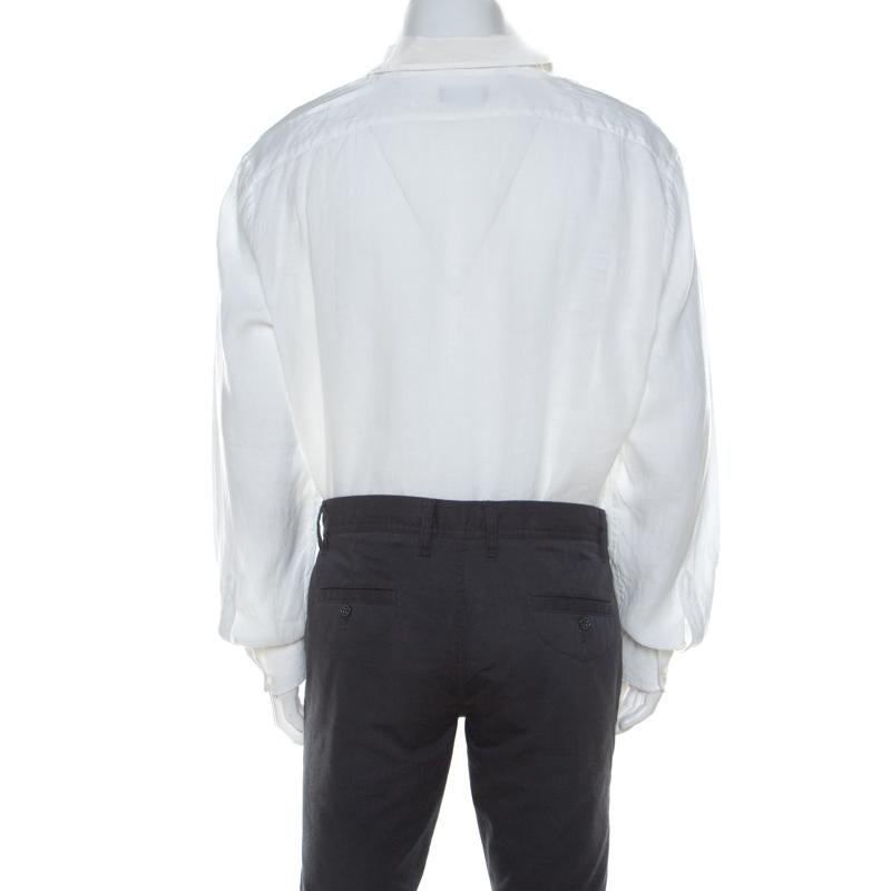 Gray Ralph Lauren White Linen Long Sleeve Button Front Shirt XXL