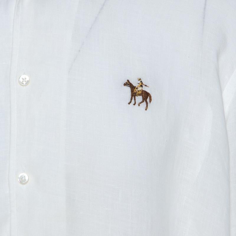 Ralph Lauren White Linen Long Sleeve Button Front Shirt XXL In Excellent Condition In Dubai, Al Qouz 2