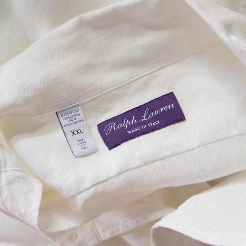 Ralph Lauren White Linen Long Sleeve Button Front Shirt XXL 1