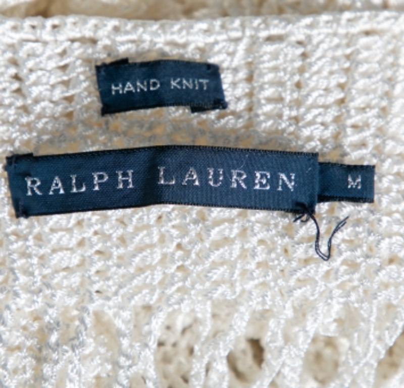 Grigio Ralph Lauren - Top a maniche lunghe in maglia traforata M. in vendita