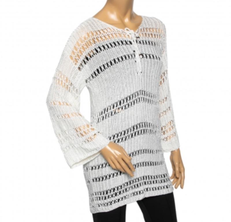Ralph Lauren - Top a maniche lunghe in maglia traforata M. in vendita 2