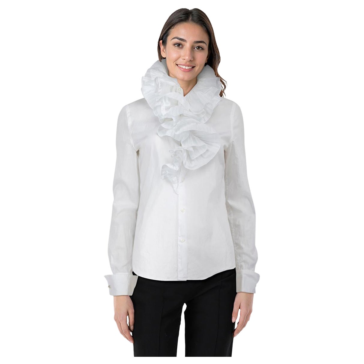 Ralph Lauren Camisa blanca con cuello de volante Talla S
