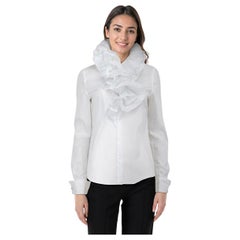 Ralph Lauren White Ruffle Collar Trim Shirt Size S