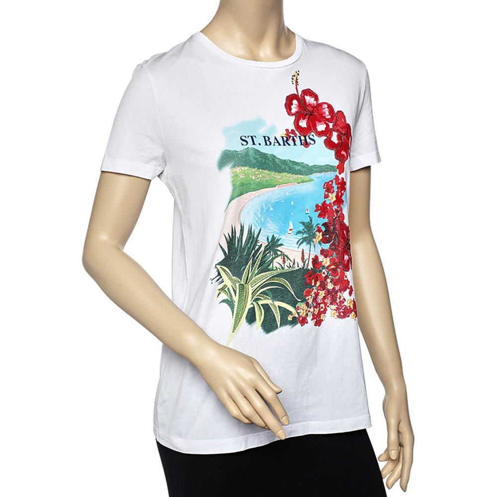 A seamless blend of comfort  luxury  and style  this Ralph Lauren t shirt is a must have piece Made from cotton  the creation is elevated by St. Barths prints and embellishments. Finished off with a round neckline and short sleeves  it can be styled