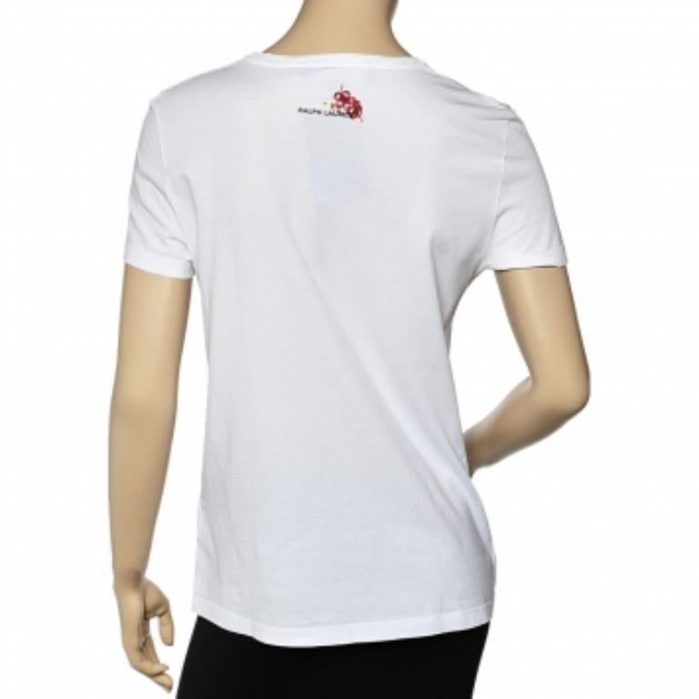 Gris Ralph Lauren St.Barths - T-shirt blanc imprimé en coton orné de sequins S en vente