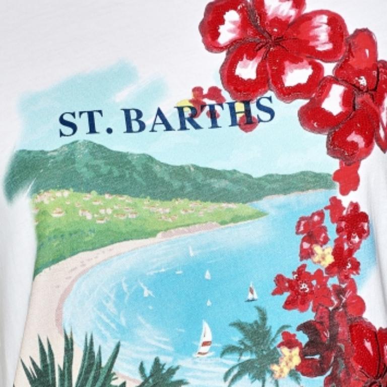 Ralph Lauren St.Barths - T-shirt blanc imprimé en coton orné de sequins S en vente 2