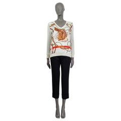 RALPH LAUREN white viscose & silk SADDLE PRINT V-NECK Sweater L