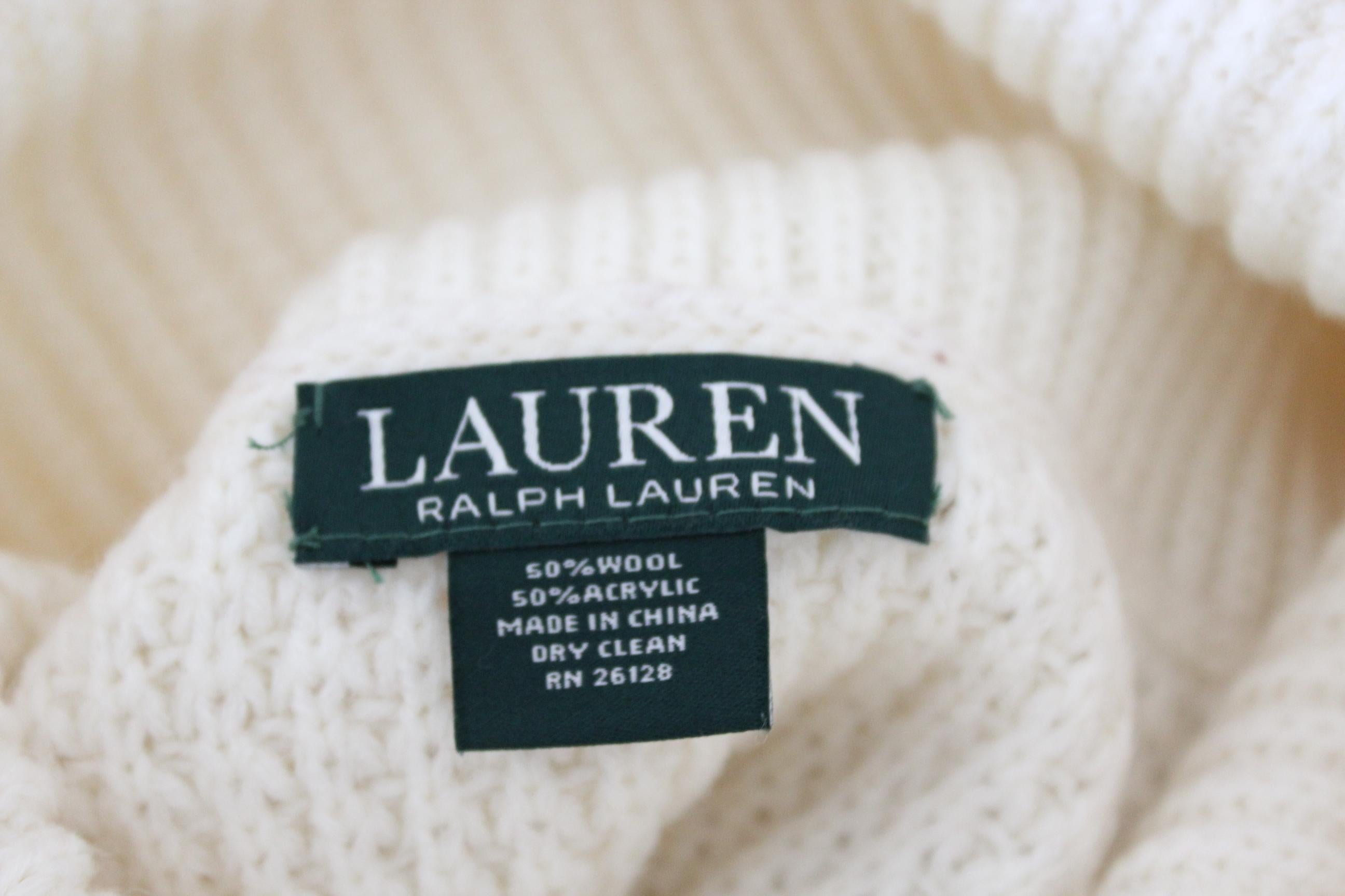 Ralph Lauren White Wool High Collar Sweater Cape Poncho  1