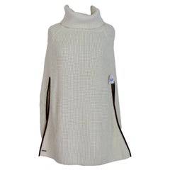 Ralph Lauren White Wool High Collar Sweater Cape Poncho 