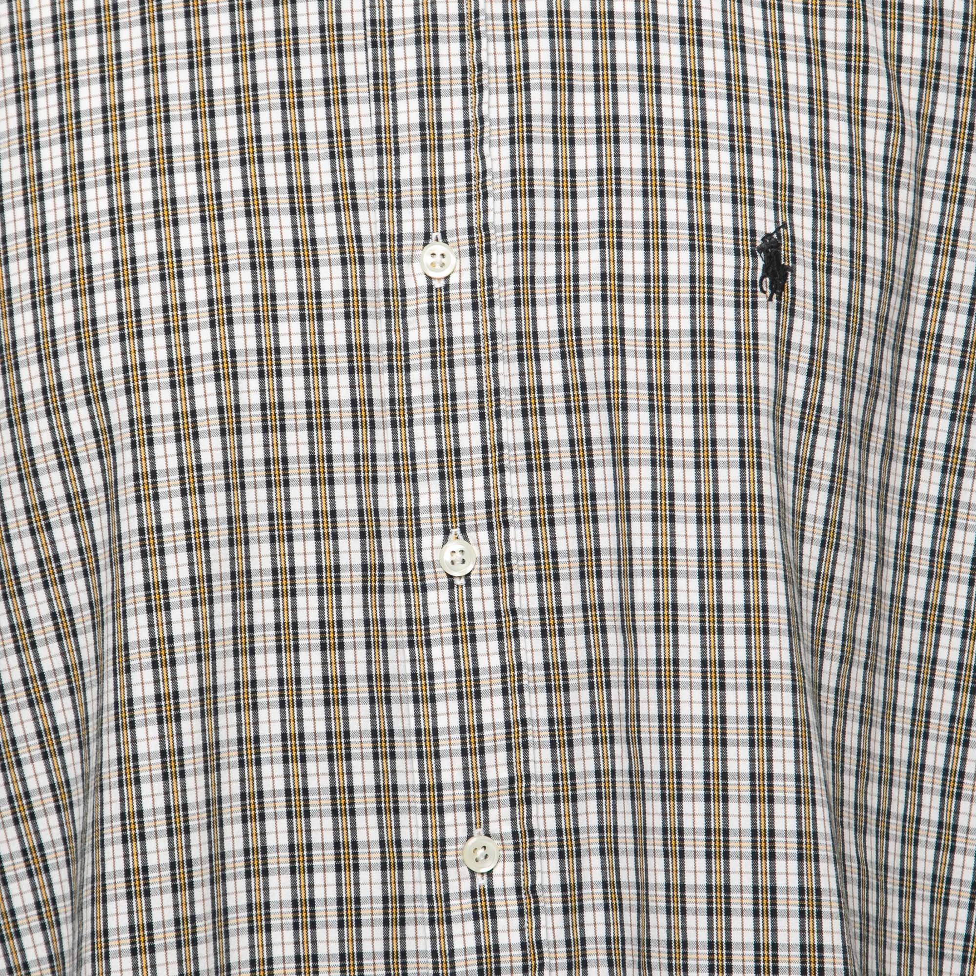 Ralph Lauren Weiß/Gelb kariertes Baumwoll-Knopf-Down Blake Hemd XL (Grau)