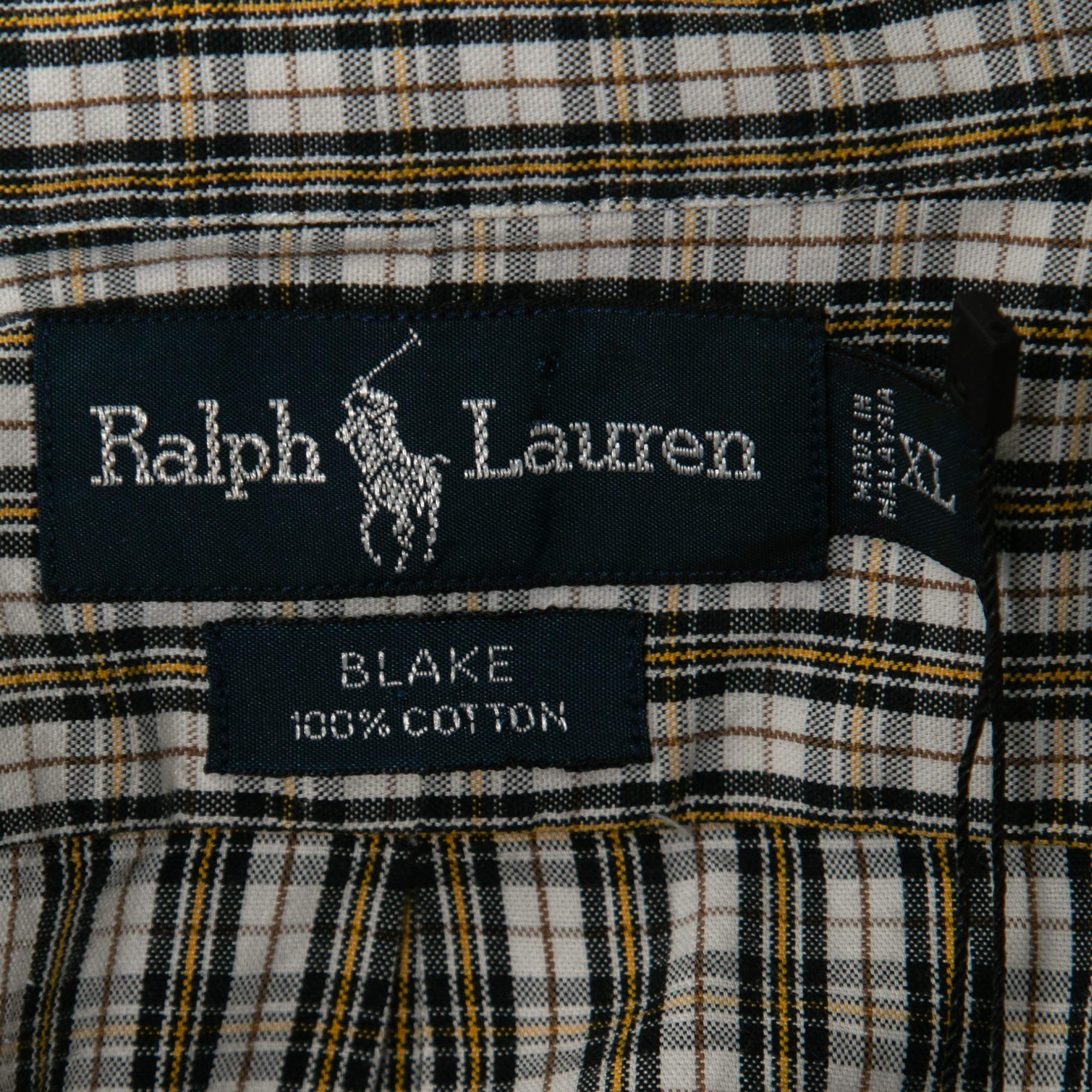 Ralph Lauren Weiß/Gelb kariertes Baumwoll-Knopf-Down Blake Hemd XL im Zustand „Gut“ in Dubai, Al Qouz 2