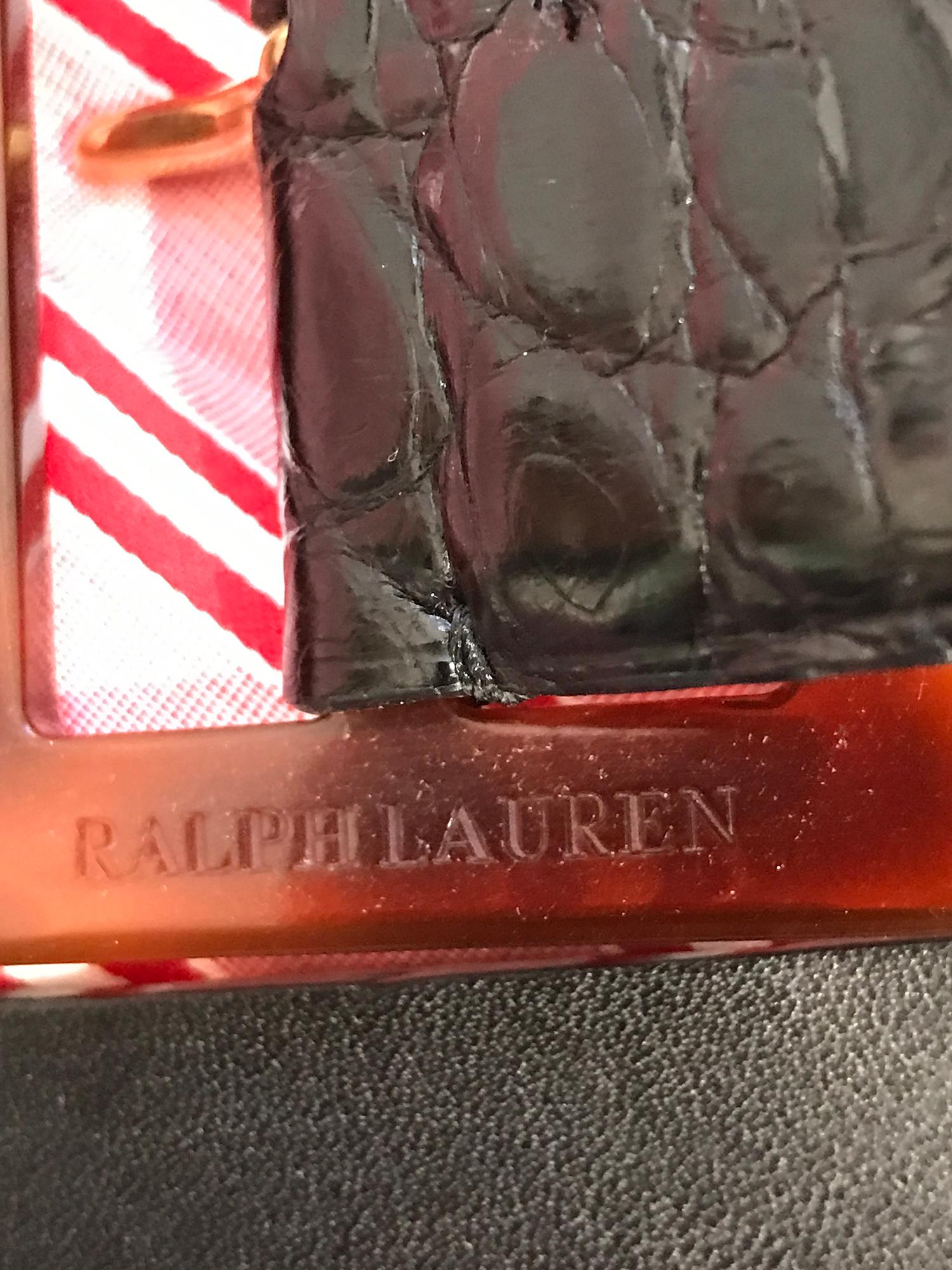 Ralph Lauren Wide Contour Black Alligator Belt With Amber Lucite Buckle 6