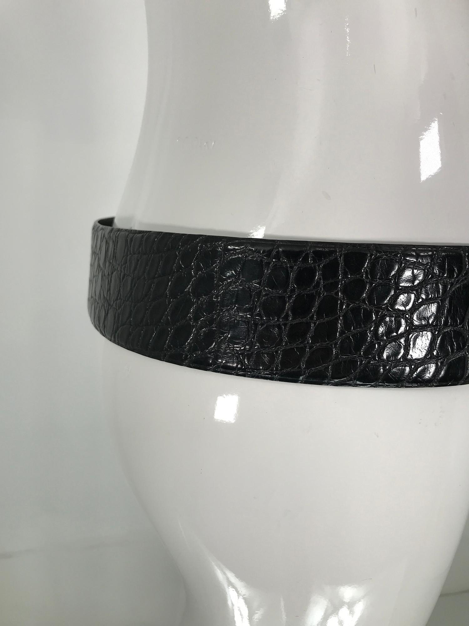 Ralph Lauren Wide Contour Black Alligator Belt With Amber Lucite Buckle 1