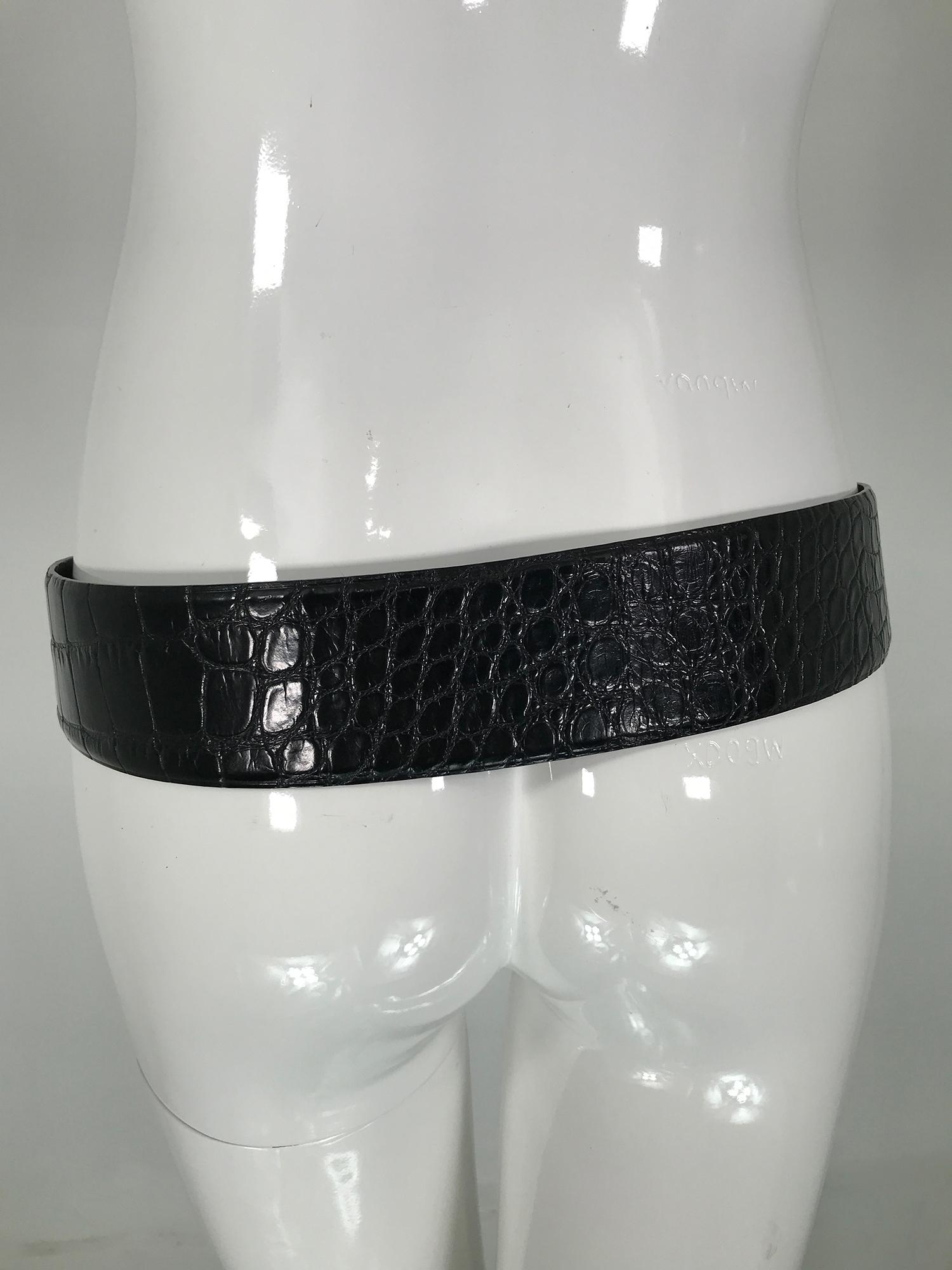 Ralph Lauren Wide Contour Black Alligator Belt With Amber Lucite Buckle 2