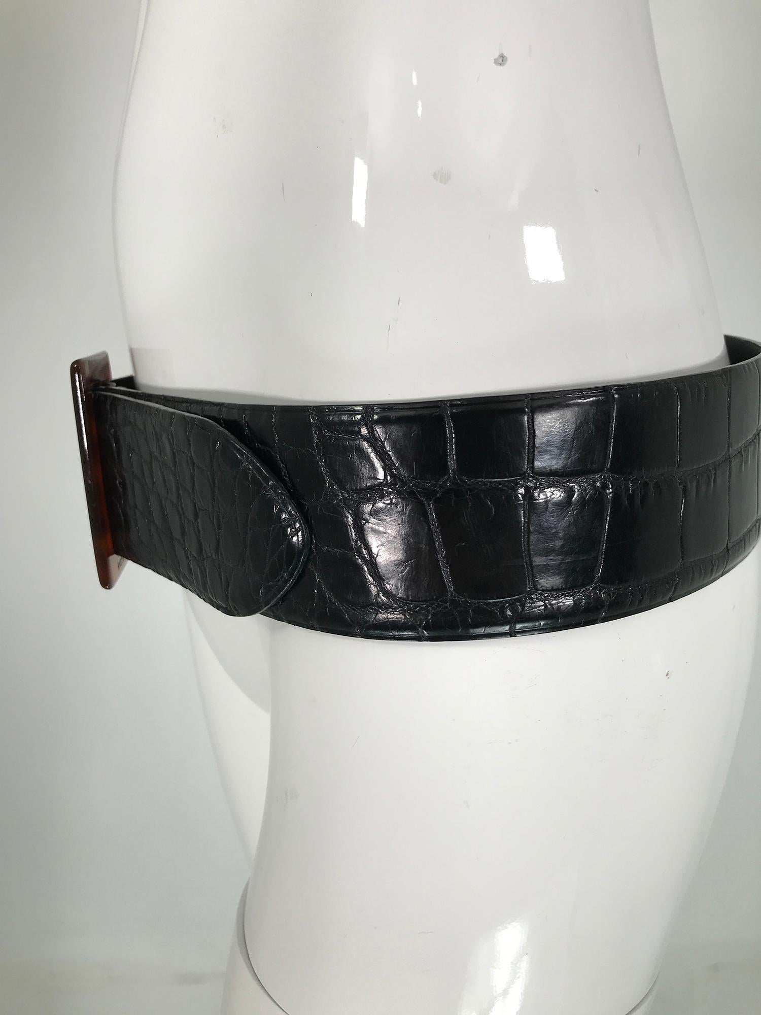 Ralph Lauren Wide Contour Black Alligator Belt With Amber Lucite Buckle 3