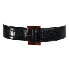 Ralph Lauren Wide Contour Black Alligator Belt With Amber Lucite Buckle