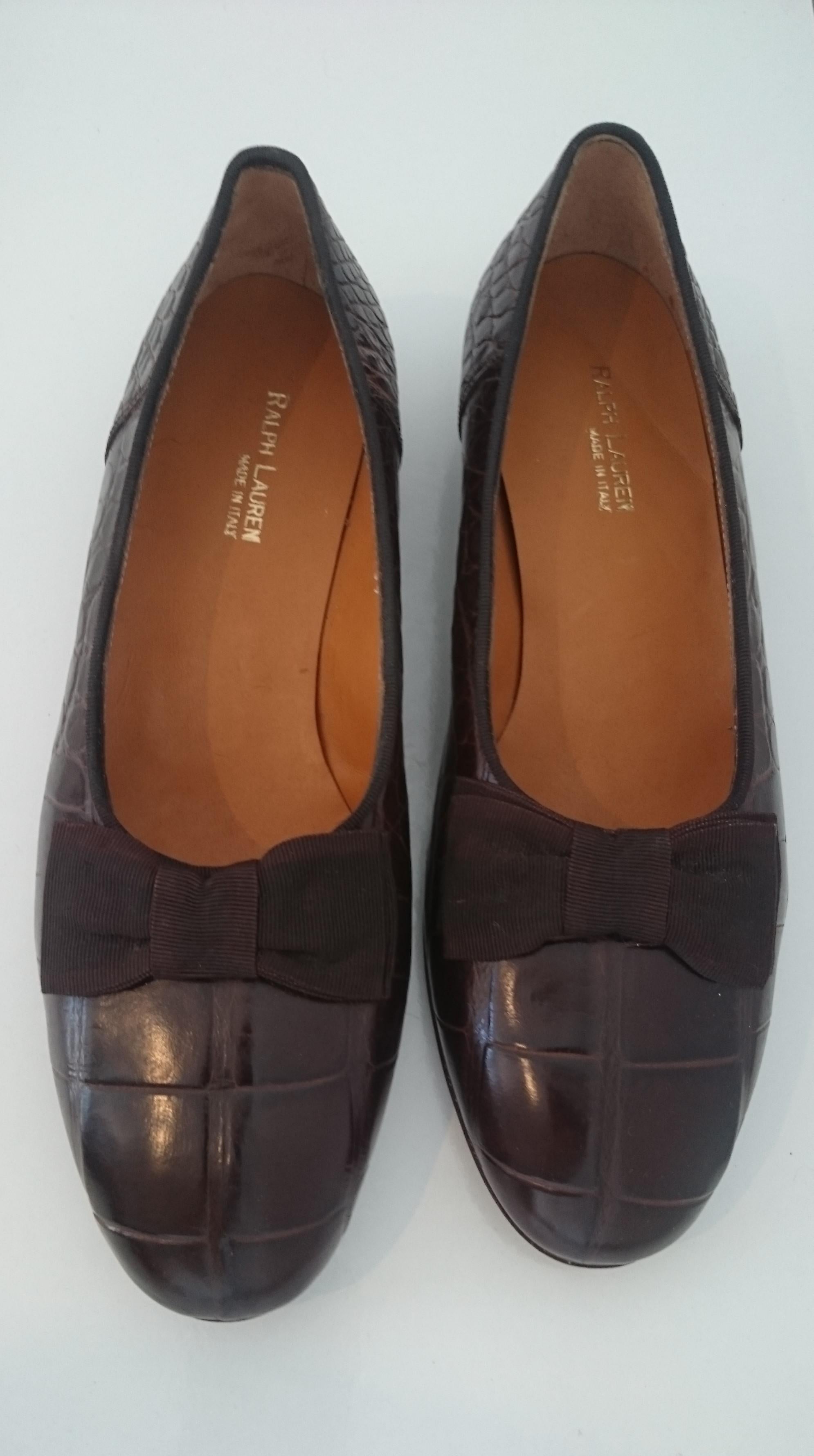 Ralph Lauren Wild Crocodile Leather Ballet Flats With Wooden Sole. New. Size 39 In New Condition For Sale In Somo (Santander), ES