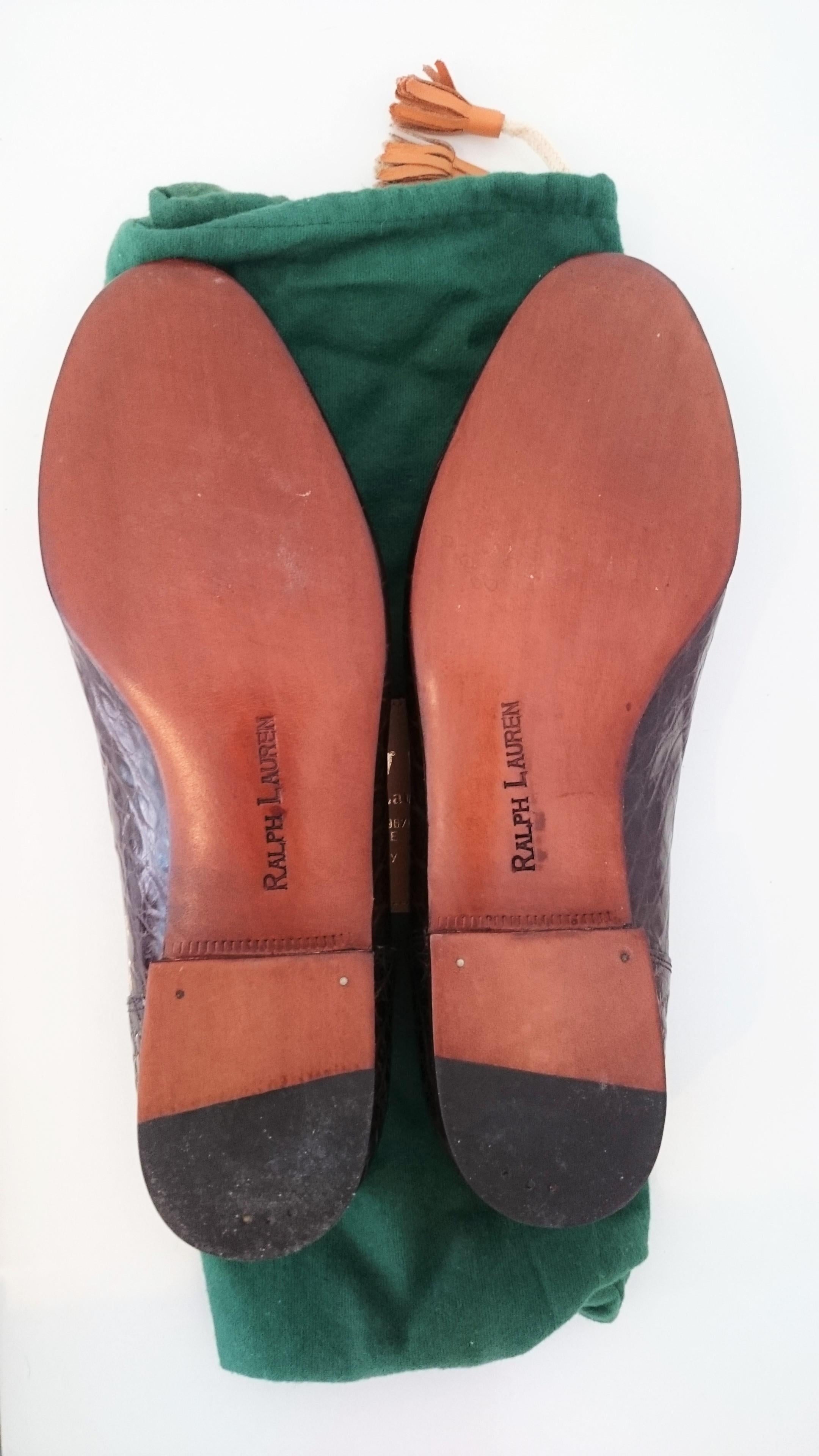 Women's Ralph Lauren Wild Crocodile Leather Ballet Flats With Wooden Sole. New. Size 39 For Sale