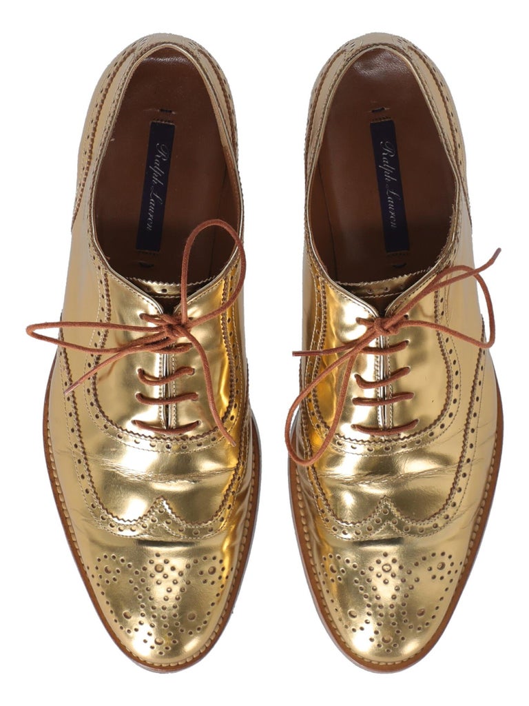 Ralph Lauren Women Lace-up Gold Leather EU 38.5 For Sale at 1stDibs