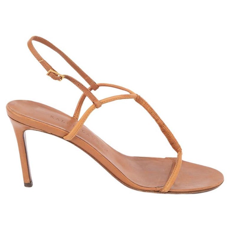 Ralph Lauren Women's Brown Leather Heeled Sandals For Sale at 1stDibs