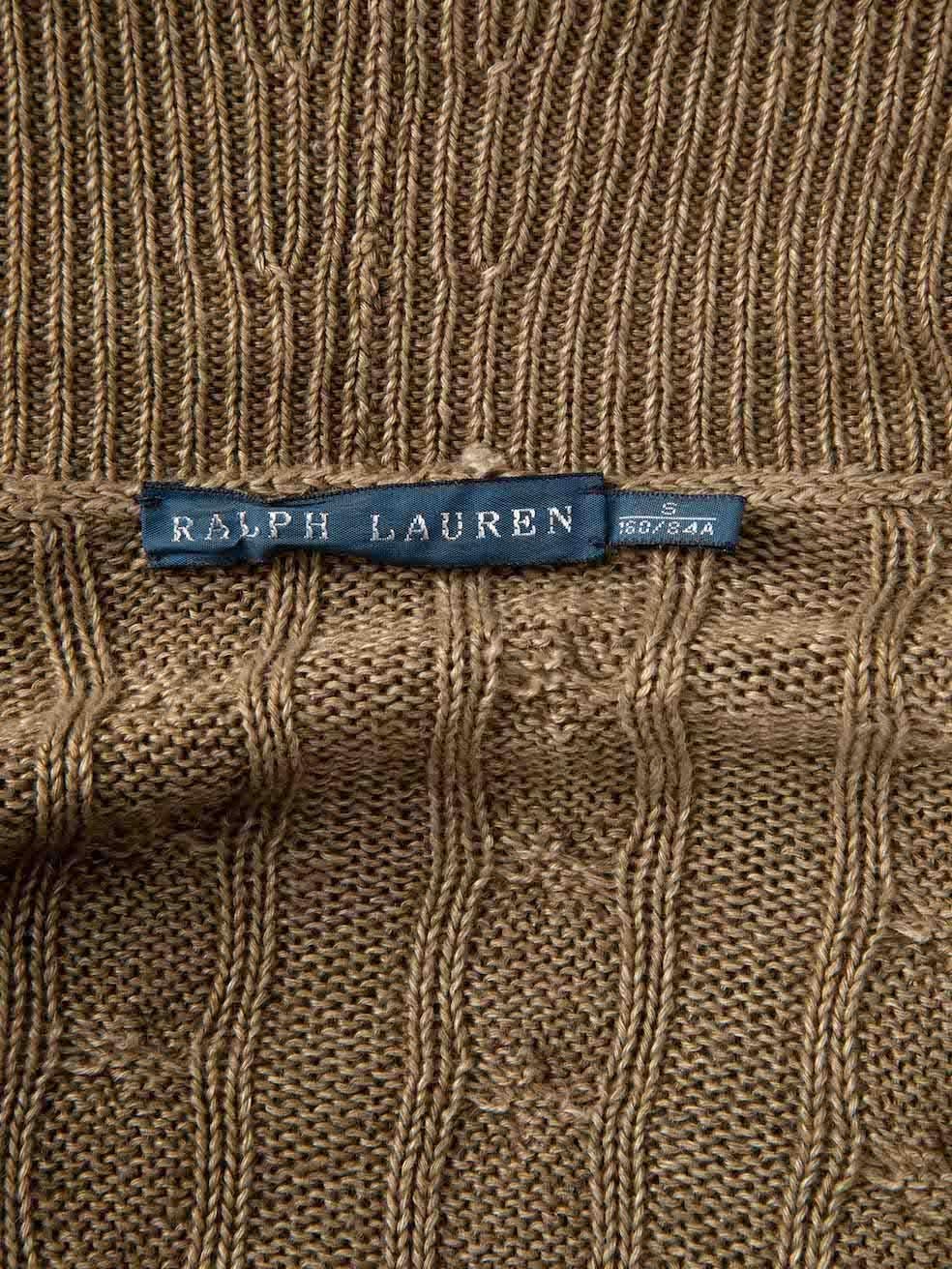 Ralph Lauren Women's Brown Linen Cable Knit Cardigan 1