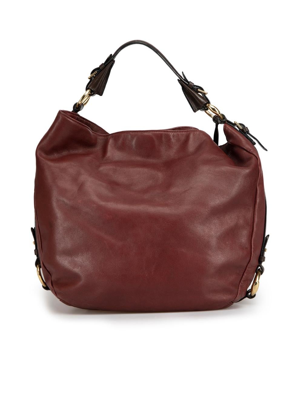 Ralph Lauren Women's Lauren Ralph Lauren Burgundy Leather Hobo Shoulder Bag In Good Condition For Sale In London, GB