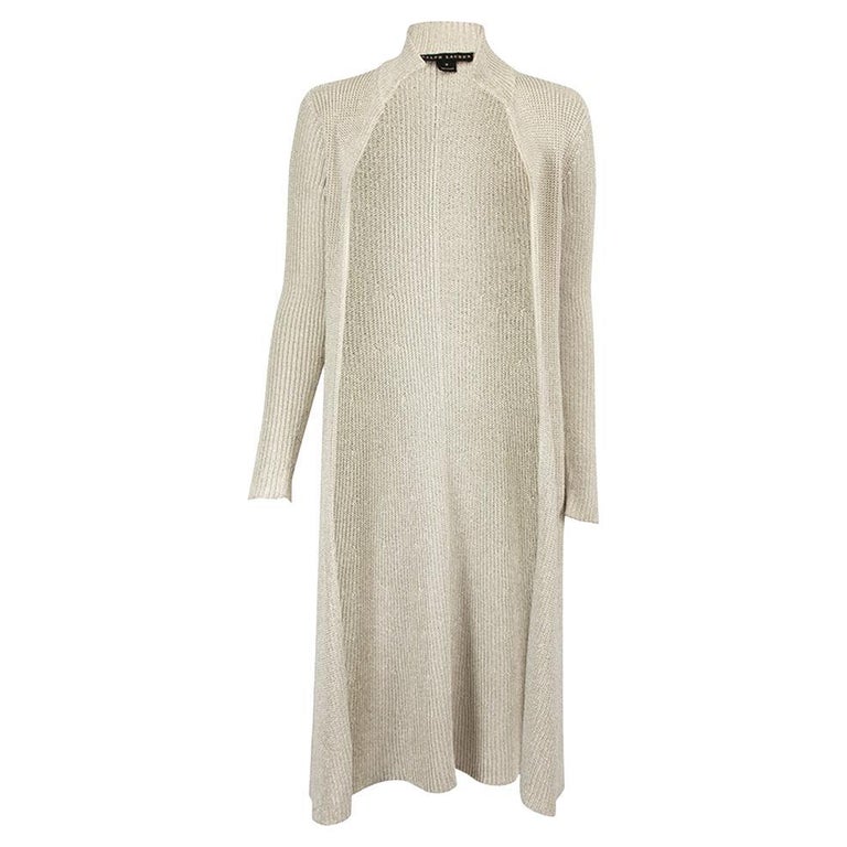 Ralph Lauren Women's Metallic Cream Long Cardigan For Sale at 1stDibs