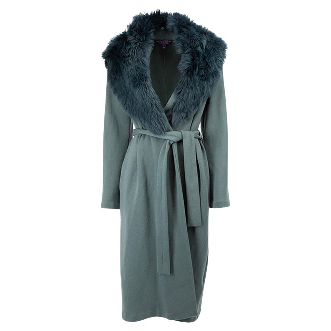 Ralph Lauren Women's Teal Detachable Fur Collar Belted Coat For Sale at  1stDibs