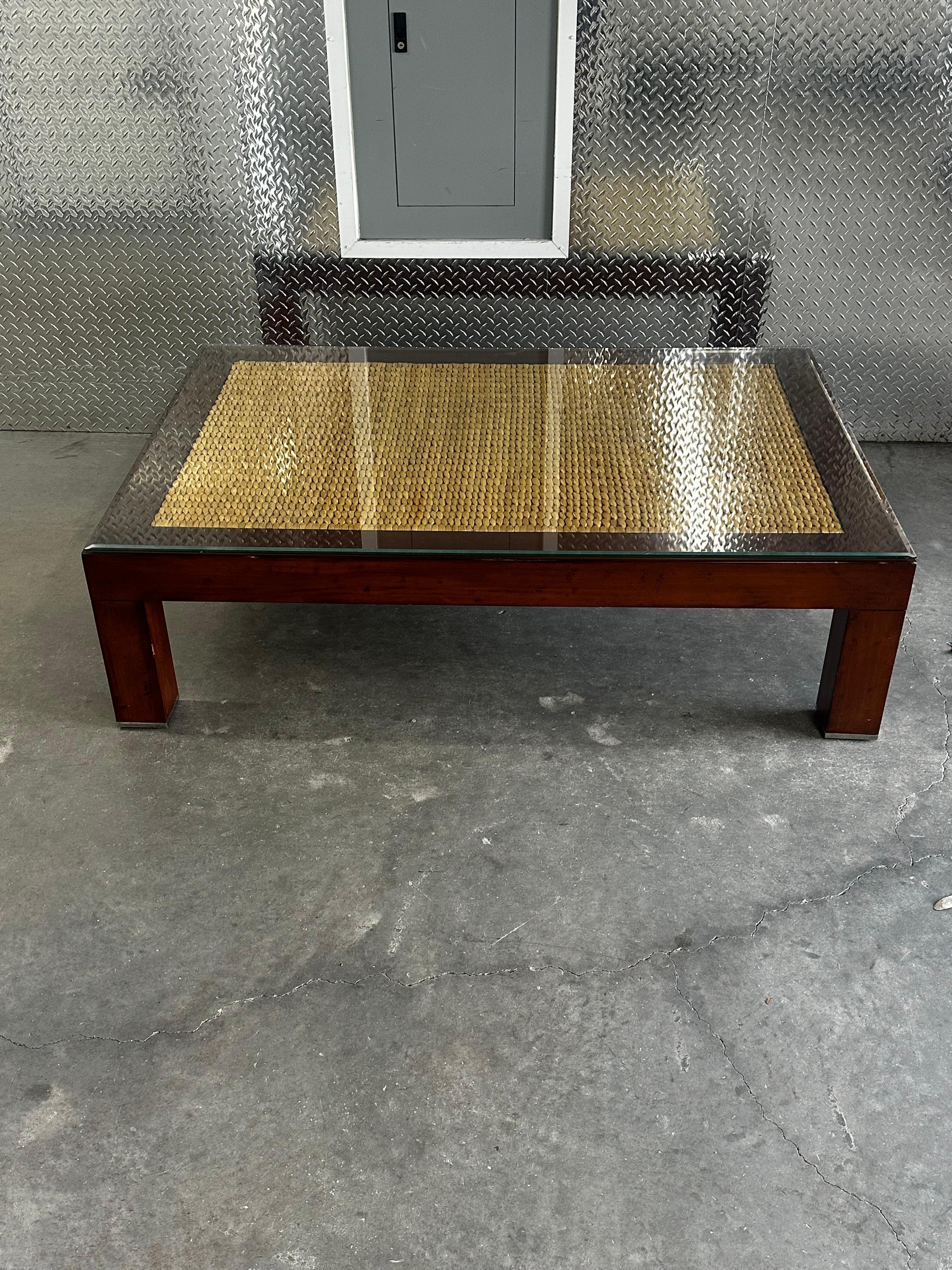 Ralph Lauren Wood Modern Barn Seagrass Glas Couchtisch (Böhmisch) im Angebot