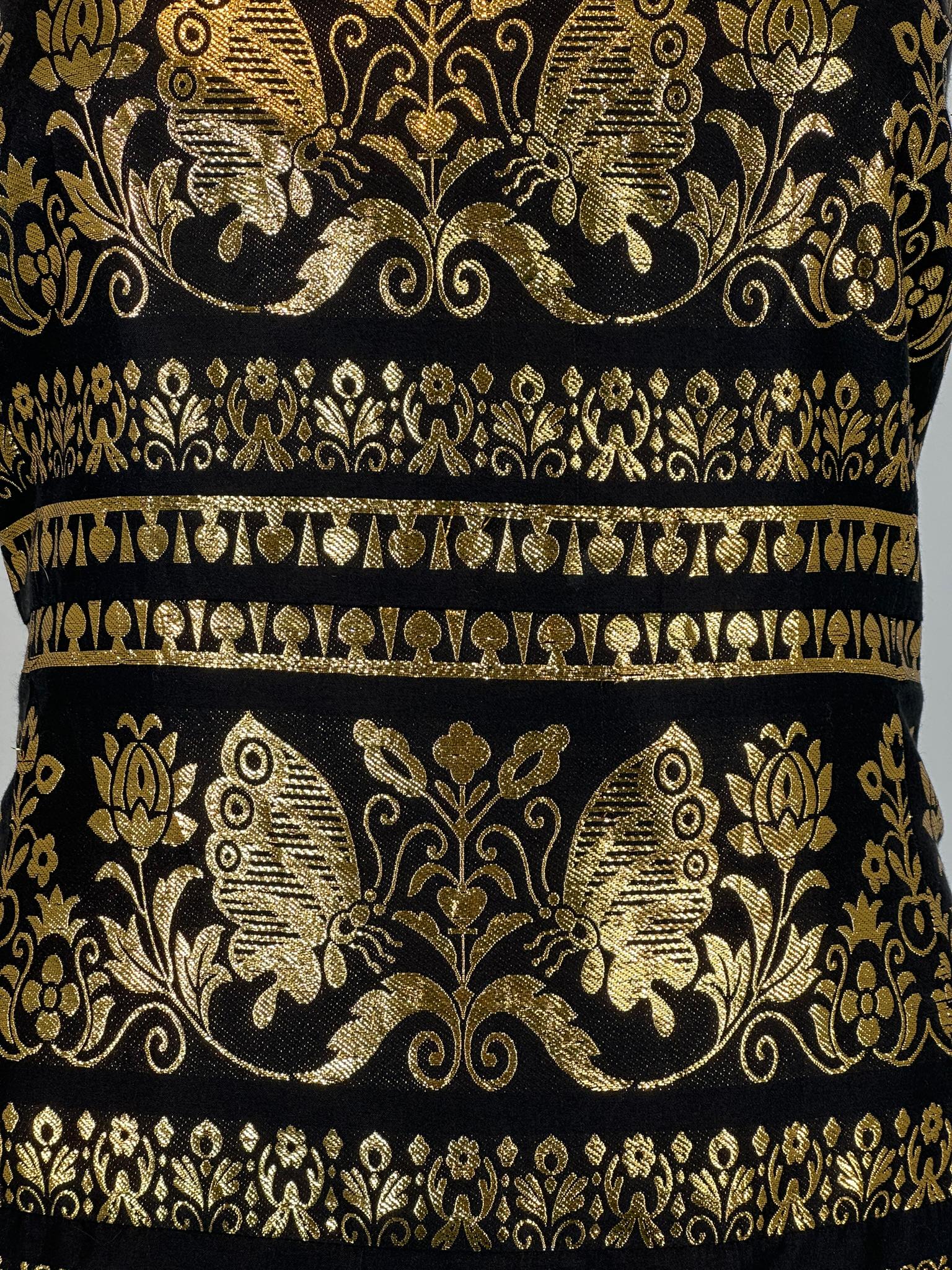 Ralph Lauren Woven Black & Gold Silk Blend Woven Design Strapless Peplum Top 12 In Good Condition For Sale In West Palm Beach, FL