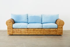 Ralph Lauren Woven Rattan Sofa with Blue Ombre Upholstery