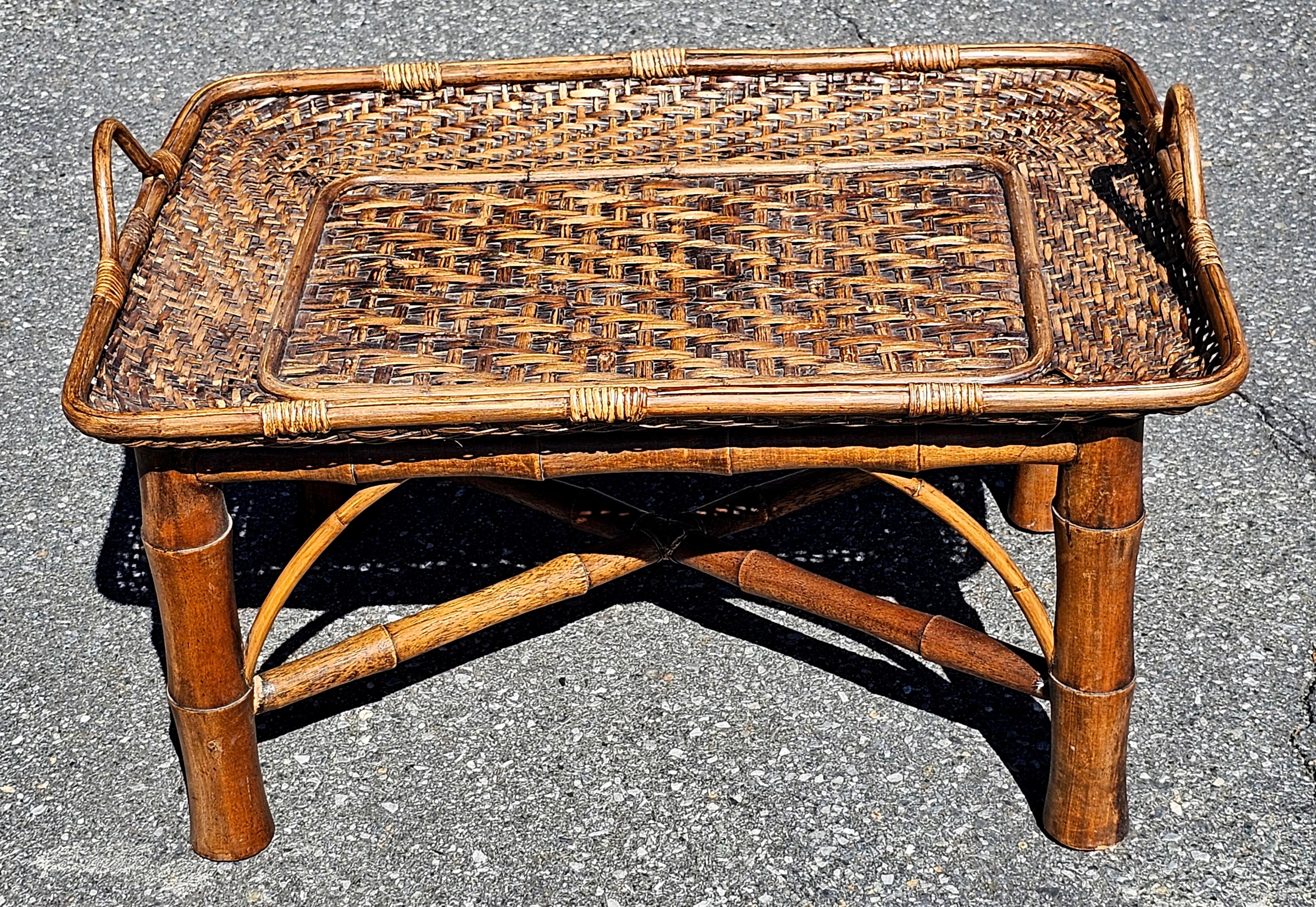 Hand-Crafted Ralph Lauren Woven Rattan Tray Top and Bamboo Cocktail Table For Sale