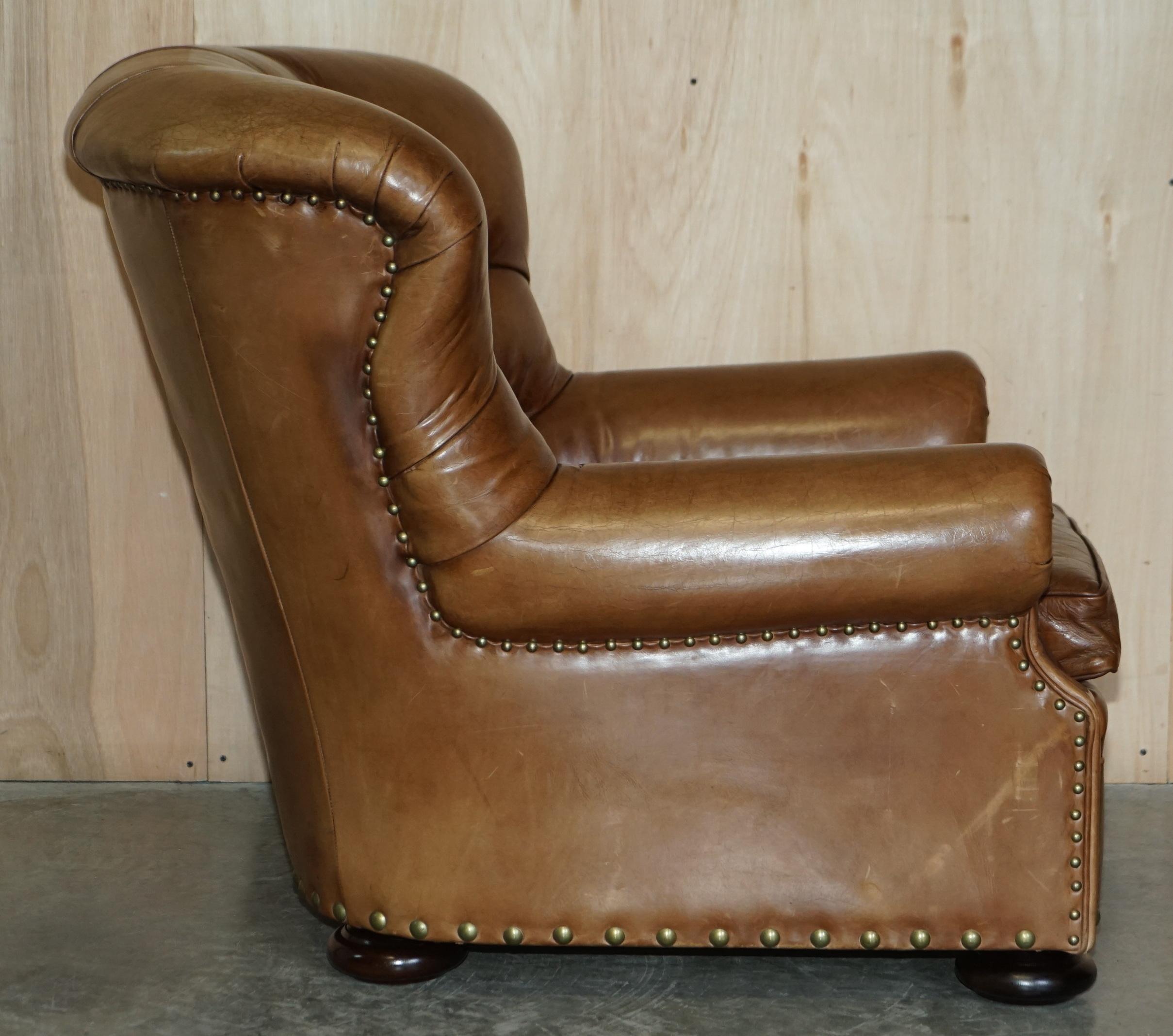 Aged Brown Leather Sessel und Fußhocker Ottoman von Ralph Lauren Writer im Angebot 5