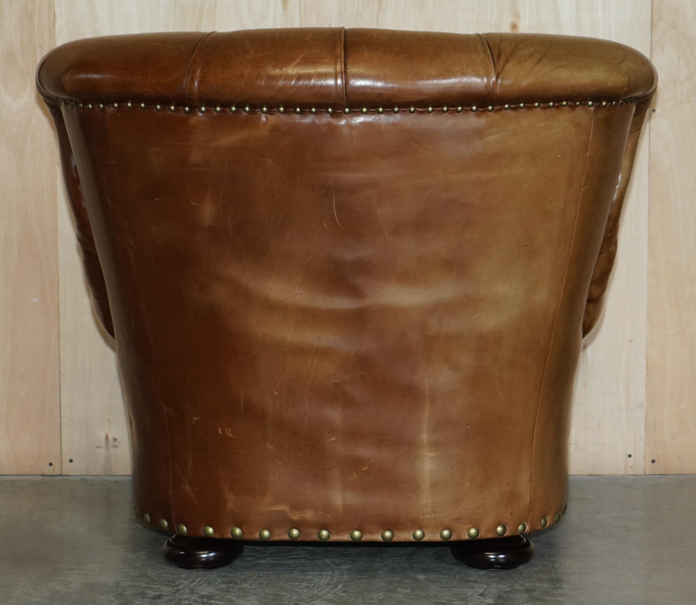 Aged Brown Leather Sessel und Fußhocker Ottoman von Ralph Lauren Writer im Angebot 6