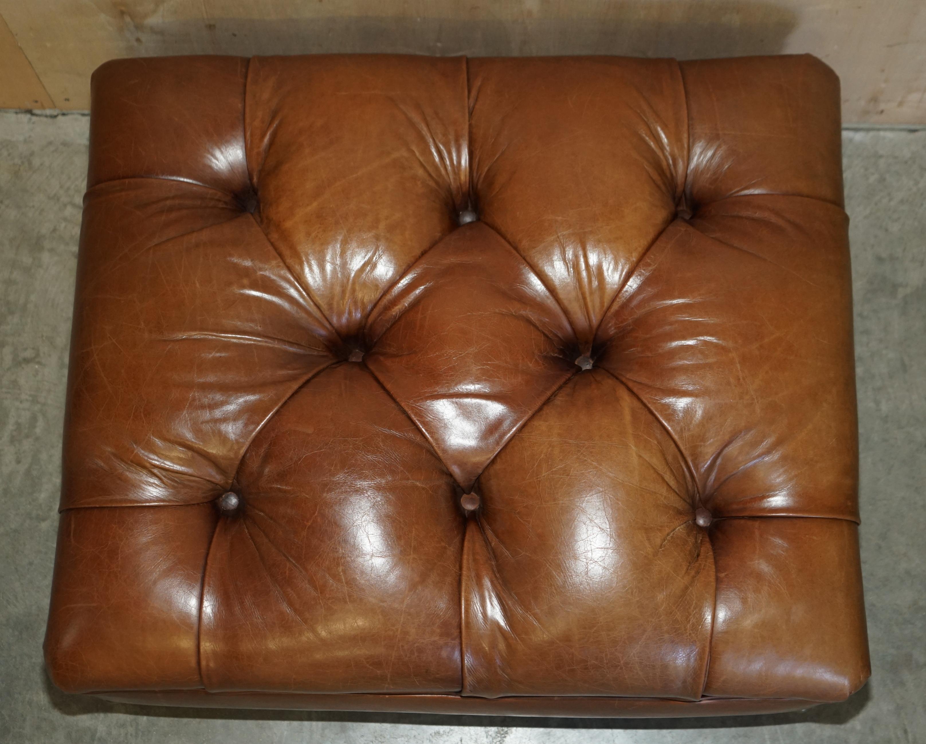 Ralph Lauren Writer's Aged Brown Leather Armchair and Footstool Ottoman For Sale 9