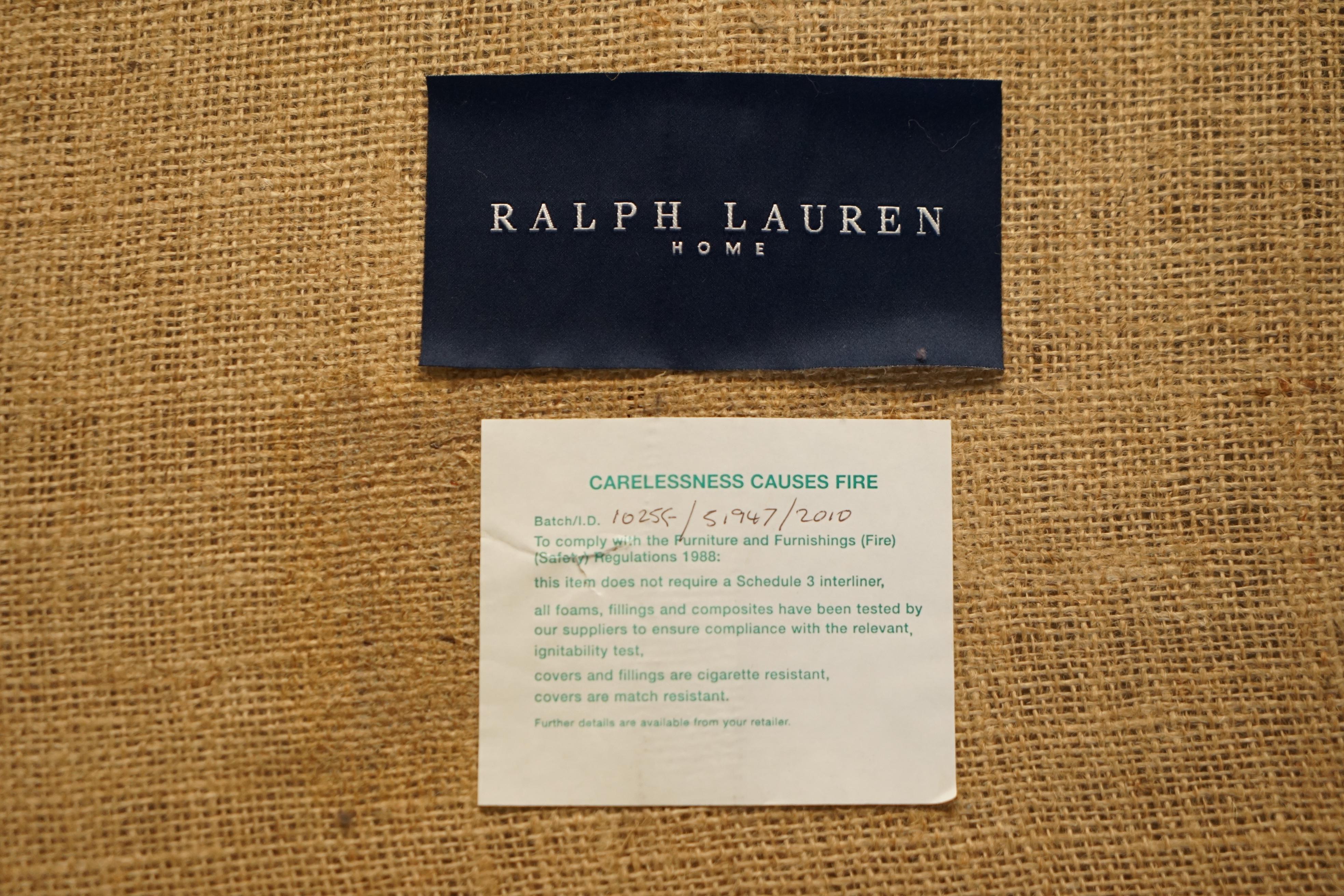 Fauteuil en cuir marron vieilli et pouf ottoman Ralph Lauren Writer's en vente 10