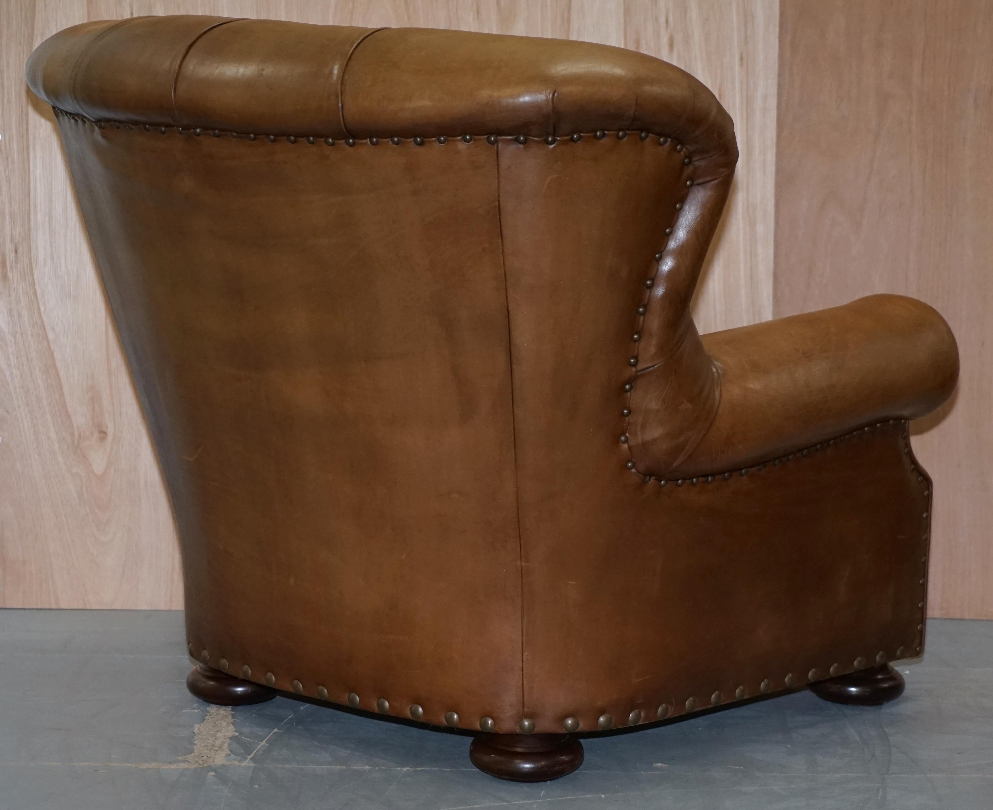  Ralph Lauren Writer's Aged Brown Leather Armchair and Footstool Ottoman 4