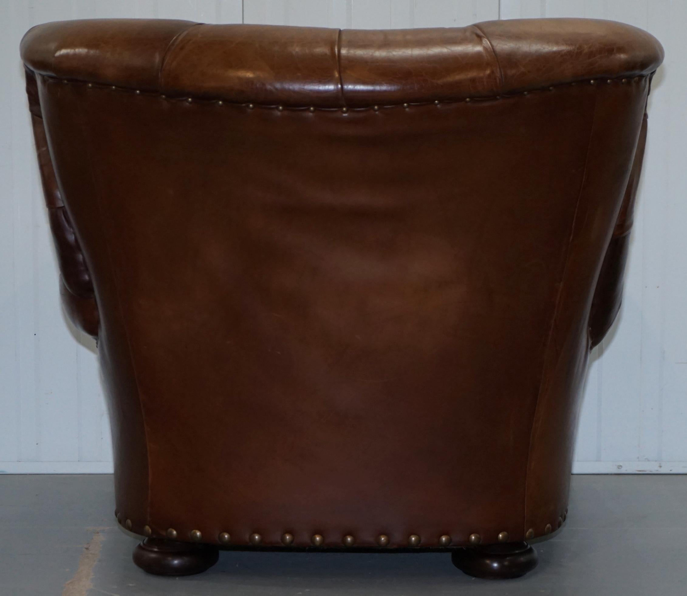 Ralph Lauren Writer's Aged Brown Leather Armchair and Footstool Ottoman 3