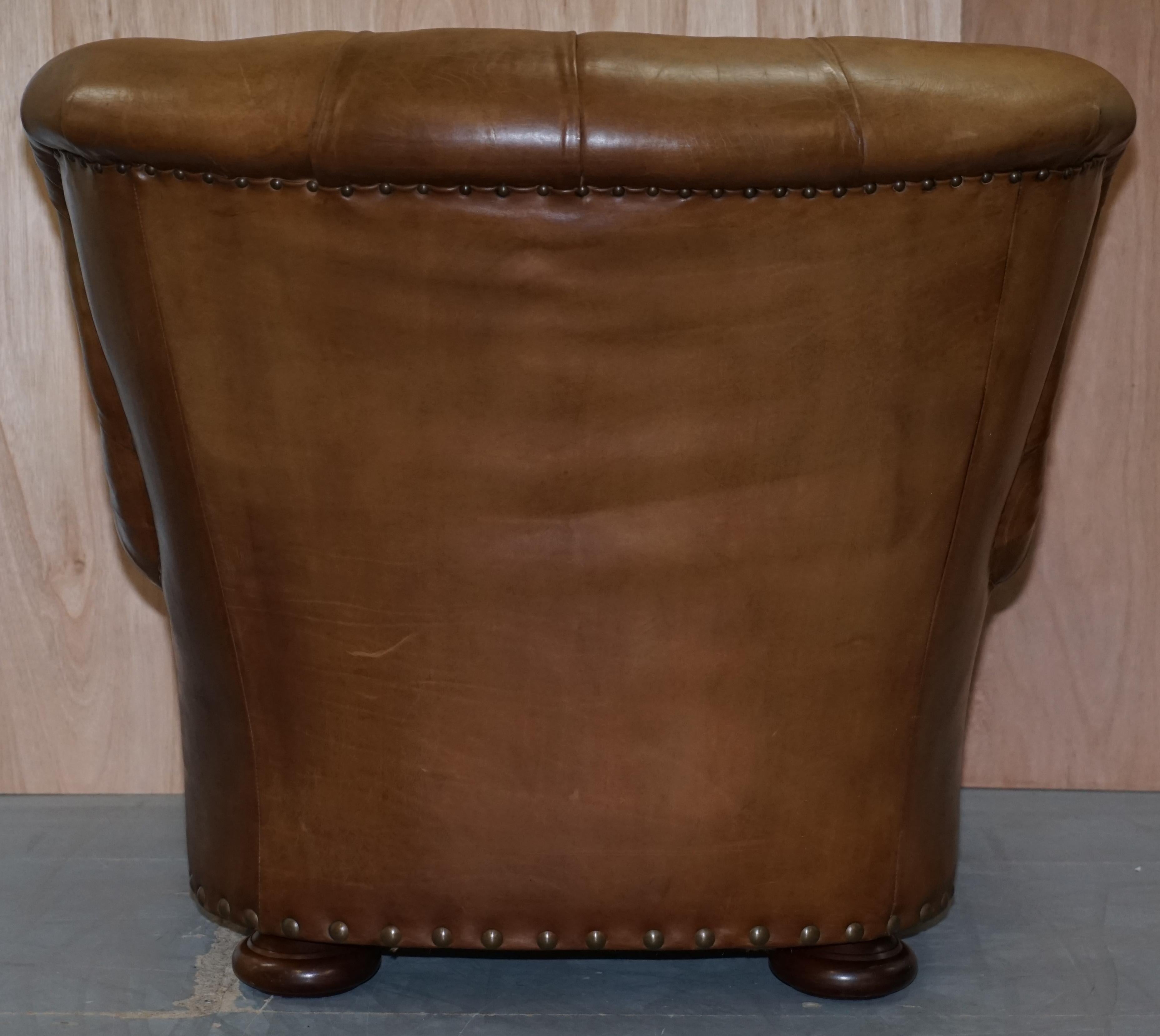  Ralph Lauren Writer's Aged Brown Leather Armchair and Footstool Ottoman 5