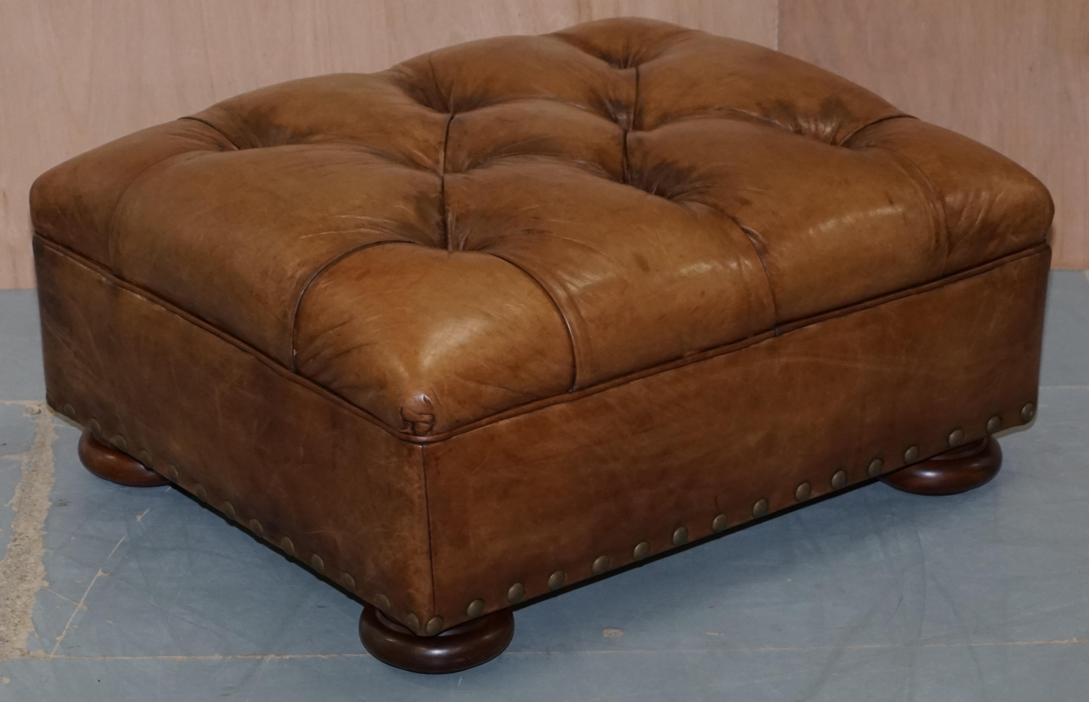  Ralph Lauren Writer's Aged Brown Leather Armchair and Footstool Ottoman 7