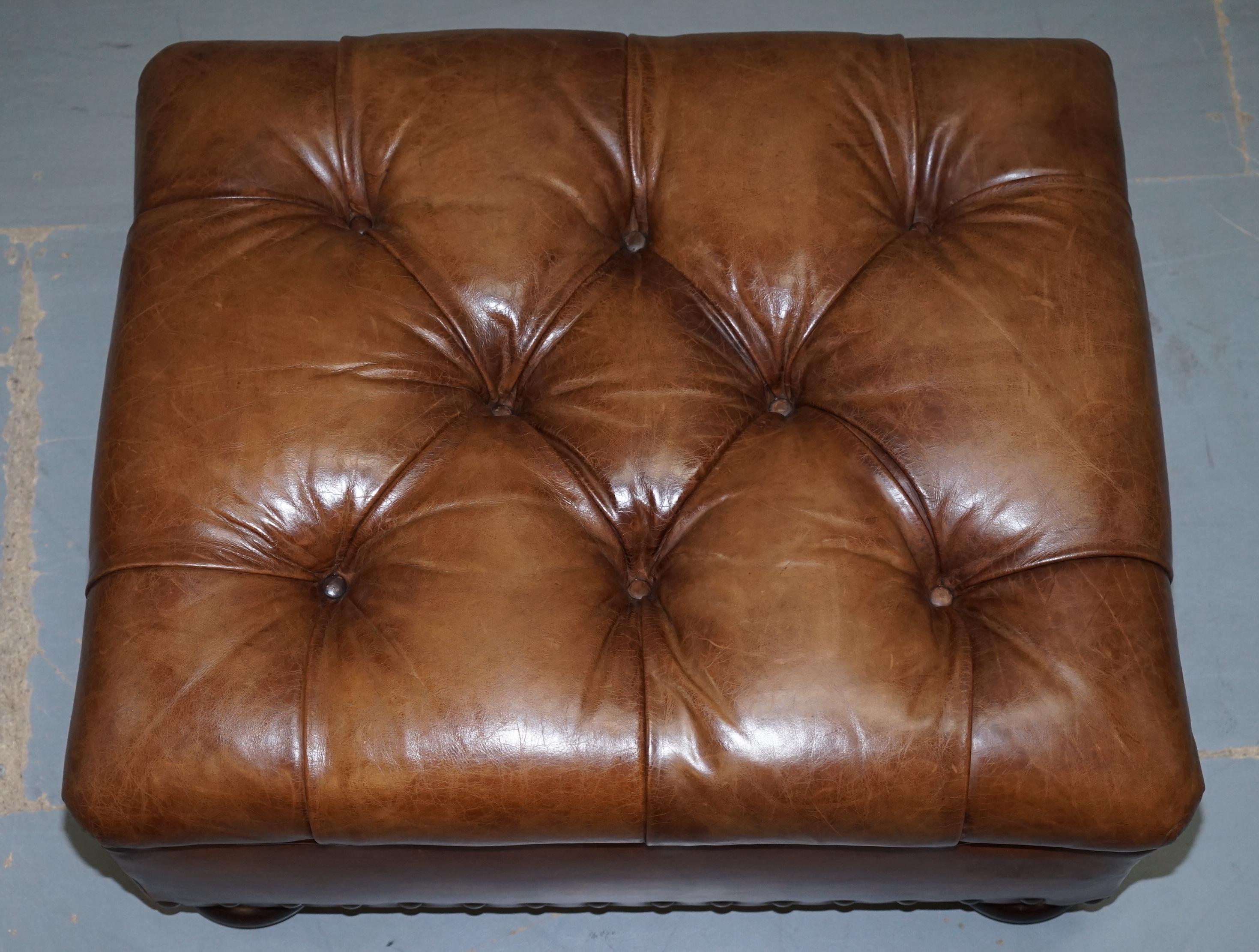 Ralph Lauren Writer's Aged Brown Leather Armchair and Footstool Ottoman 6