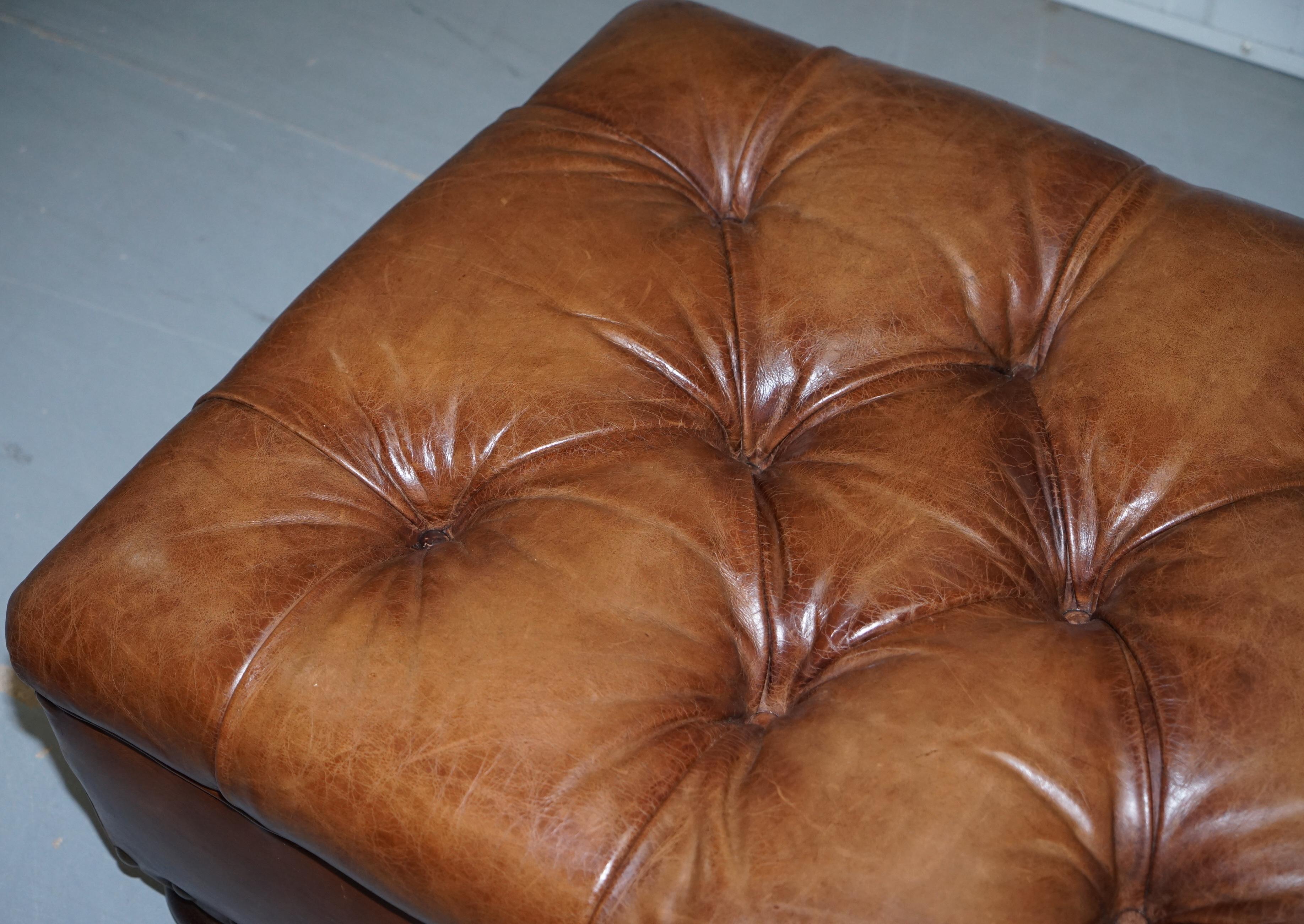 Ralph Lauren Writer's Aged Brown Leather Armchair and Footstool Ottoman 7