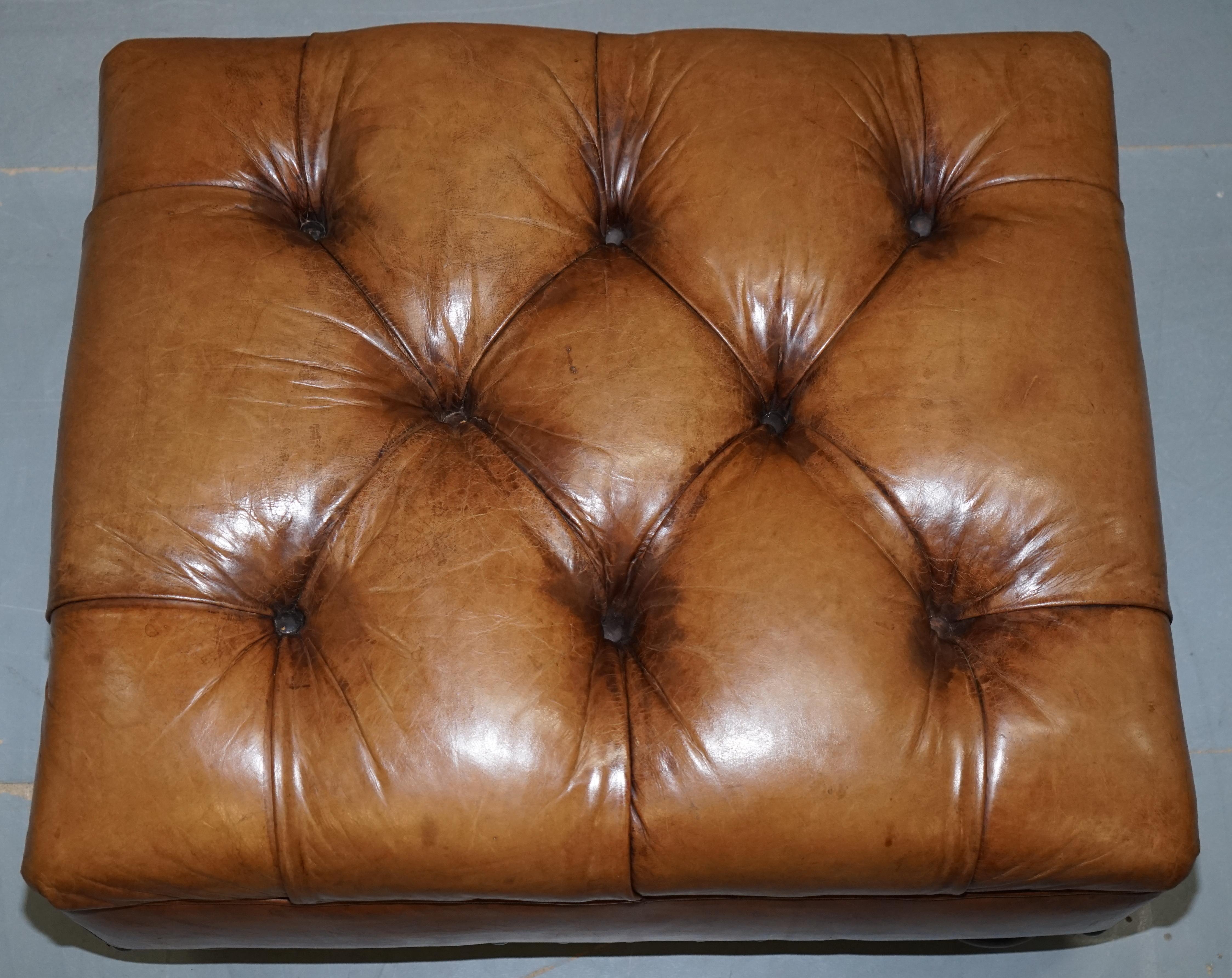  Ralph Lauren Writer's Aged Brown Leather Armchair and Footstool Ottoman 9