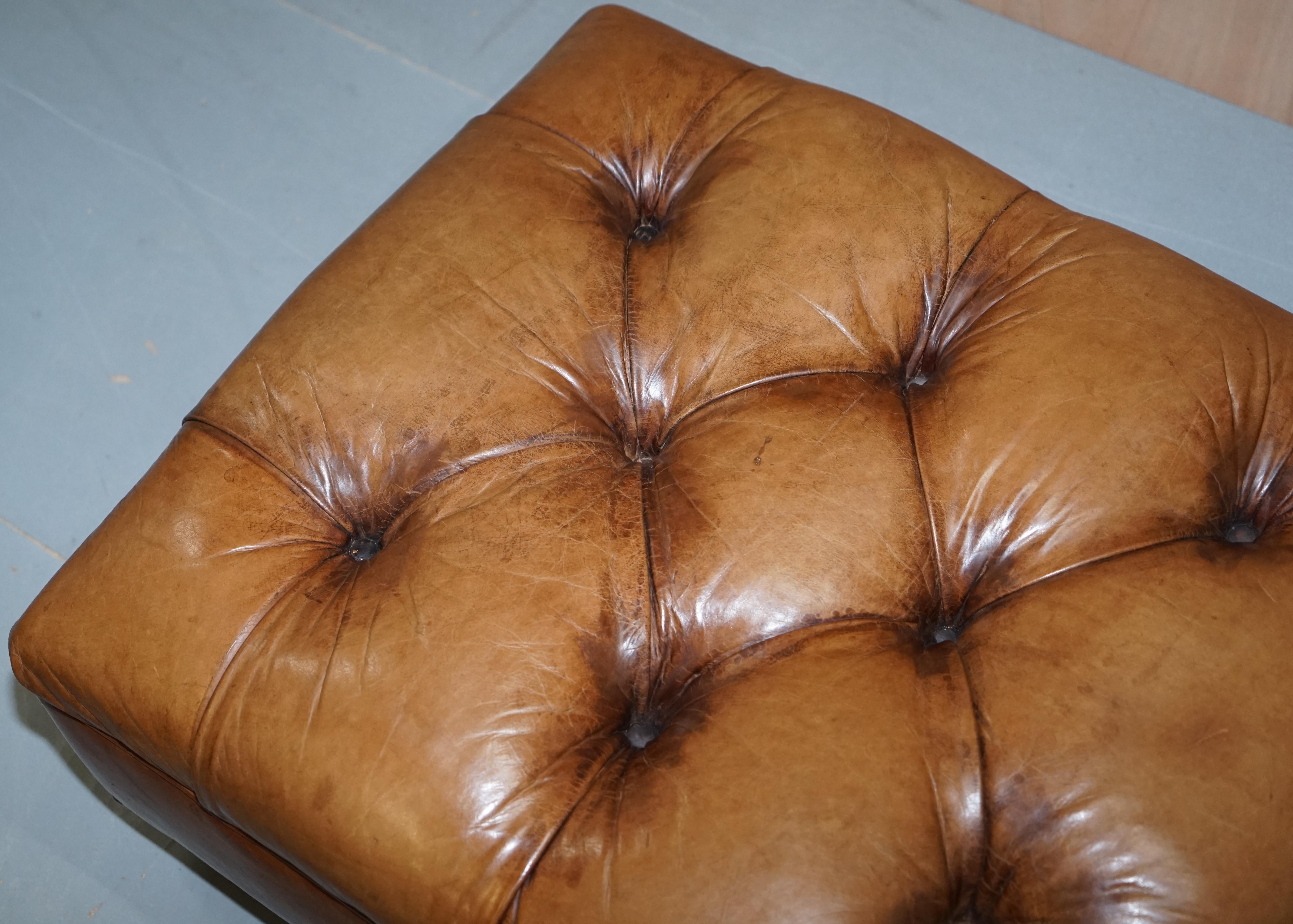  Ralph Lauren Writer's Aged Brown Leather Armchair and Footstool Ottoman 10