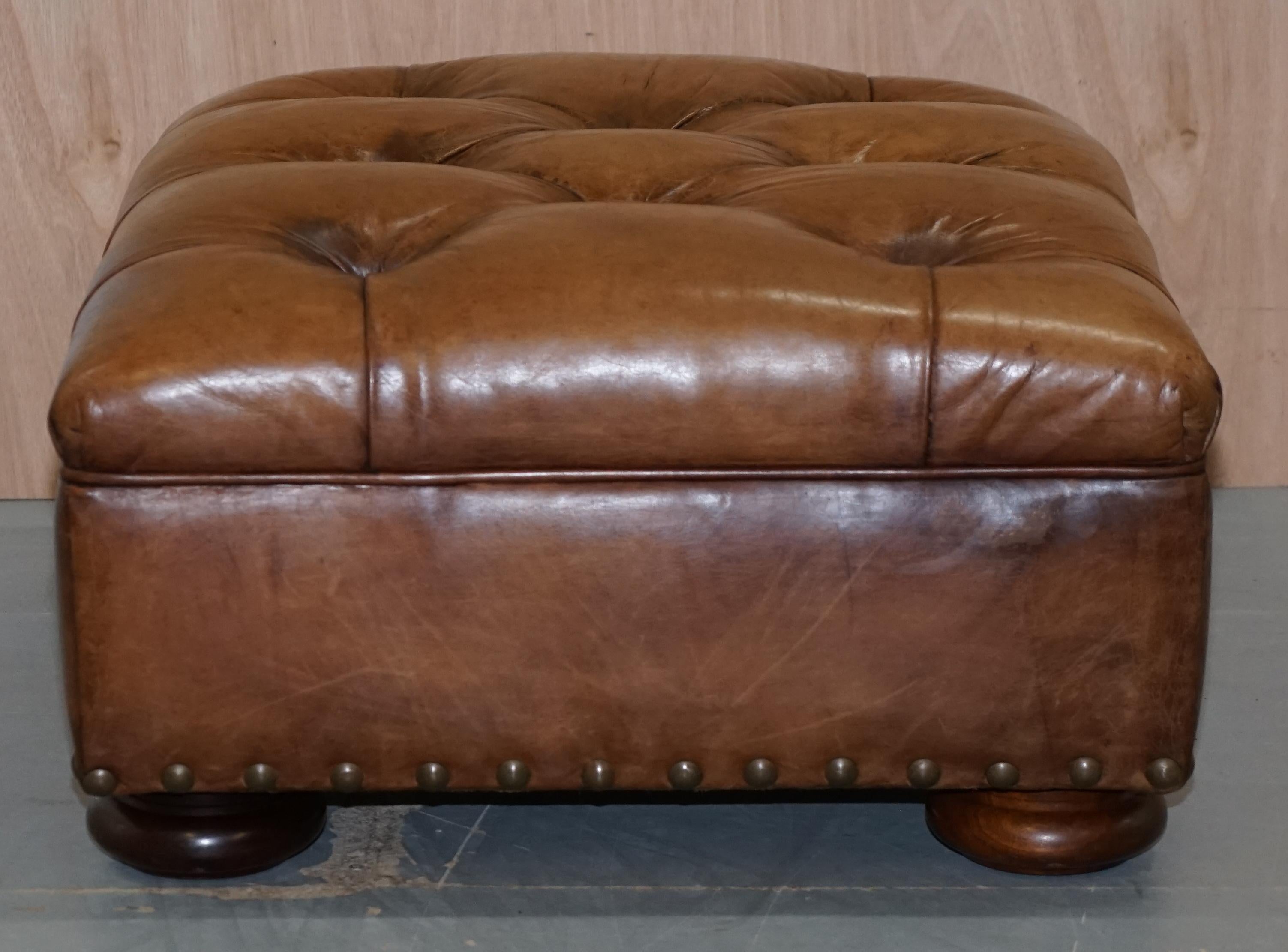  Ralph Lauren Writer's Aged Brown Leather Armchair and Footstool Ottoman 11