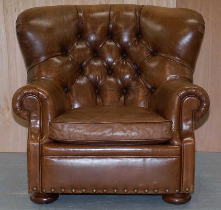 Ralph Lauren Writer's Aged Brown Leather Armchair and ...