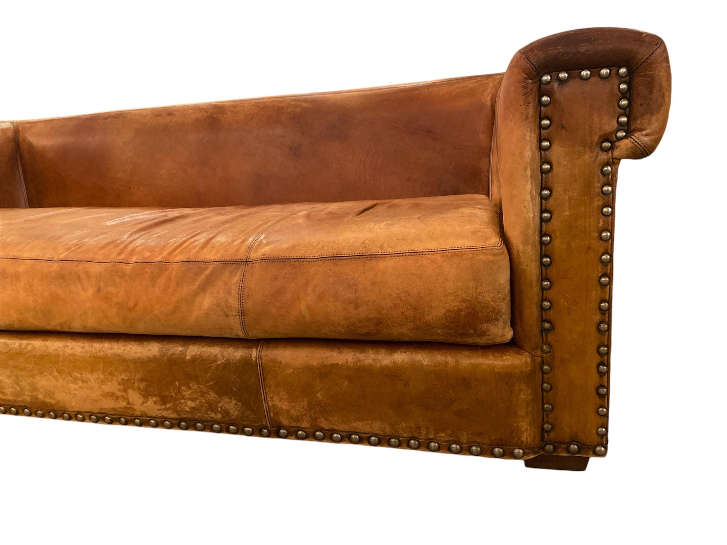 English Ralph Lauren Writer's Aged Brown Leather Leather Sofa